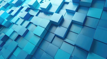 Fotobehang Background Geometric. Three-dimensional Blue and Turquoise Blocks in Modern Tech Design © AIGen