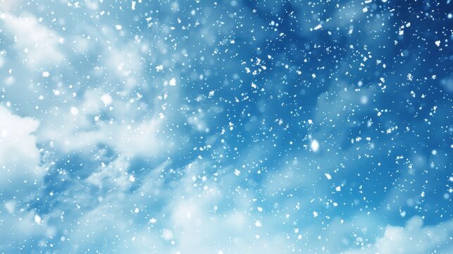 Snowfall. Winter sky with falling snow in cold and snowy weather