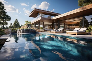 Obraz premium Swimming pool in home sunday Generative AI