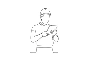 Single continuous line drawing of Warehouse employee looking at a list of items. Professional work job occupation. Minimalism concept one line draw graphic design vector illustration
