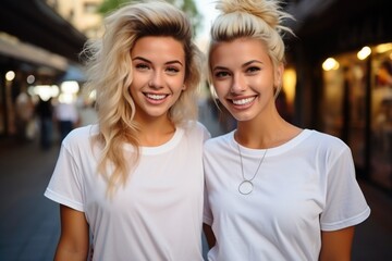 Young blond girls or sisters Generative AI - obrazy, fototapety, plakaty