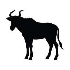 silhouette of a wildebeest on white
