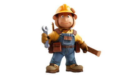 Cartoon art of a funny construction worker isolated on a transparent background, PNG, Ai