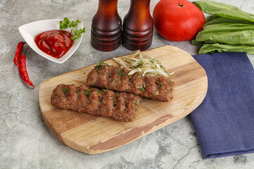 Kebab with beef served onion