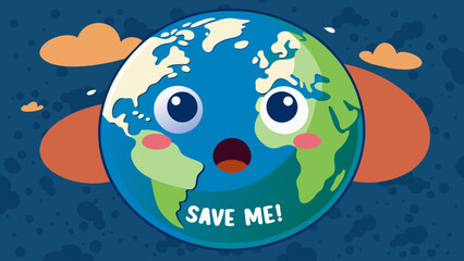 World Globe Begging "Save Me" for Global Crisis Awareness