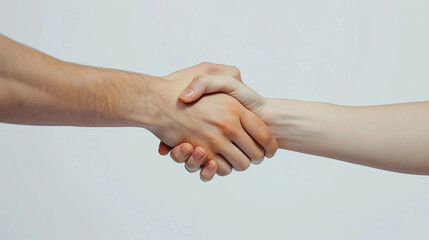 close up of a business and casual handshake on a white background 