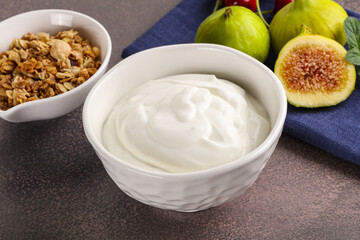 Traditional homemade Greek yoghurt with granola