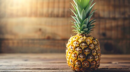 Close up of a fresh Pineapple on a rustic wooden Table