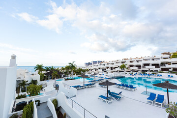 The sea view terrace at luxury hotel, Santorini island, Greece