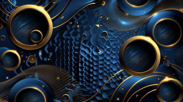Intricate blue and gold abstract soundwave concept - A complex image of deep blue tones and gold highlights resembling sound waves or digital audio representation