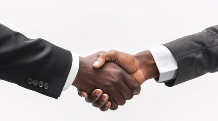close up of a business and casual handshake on a white background 