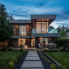 Obraz premium beautiful modern architect house with different floors 
