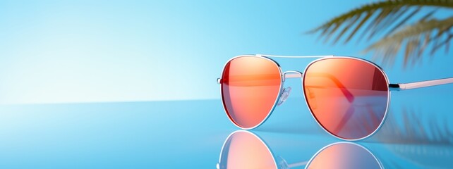 Summer background in pastel colors with sunglasses