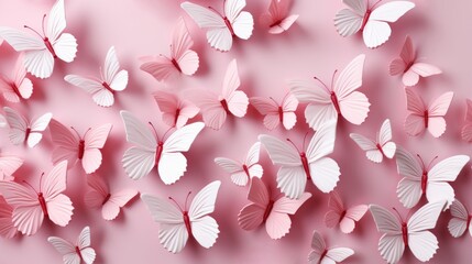 Beautiful 3d white and pink butterflies background