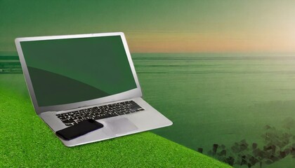 laptop on green grass