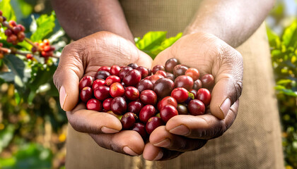Freshly harvested red coffee cherries for roasting coffee