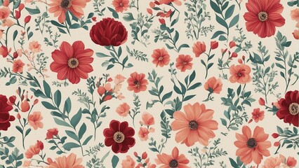 Generative AI. Graphic Seamless floral pattern with flowers and leaves for photo frame, wallpaper, cushions, pillow covers, diary covers, book covers, or any creative printing requirement. Botanical 