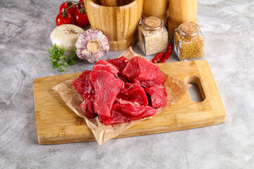 Sliced raw beef meat for cooking