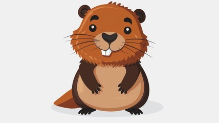 Cute cartoon beaver illustration on white - Adorable cartoon character design of a friendly beaver with a big smile on a clean white background - obrazy, fototapety, plakaty