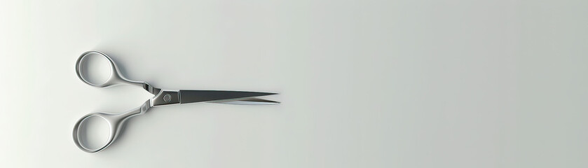 Minimalist 3D scissors resting on a clean, white surface, space for text