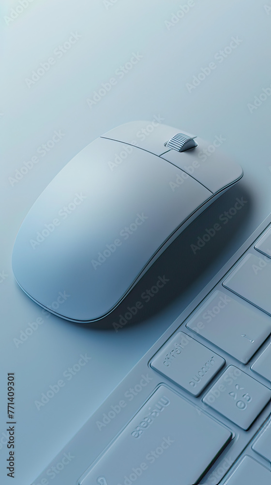 Fototapete Minimalist 3D-rendered mouse and keyboard, streamlined for text