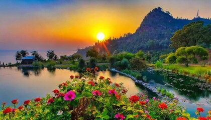 Fototapeta premium sunset over the lake