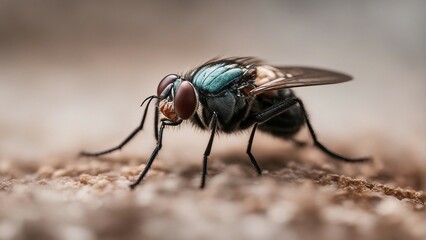 Generative AI. Extreme close-up of a flying house fly stock photo
