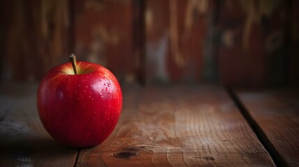 Close up of a fresh Red Apple on a rustic wooden Table