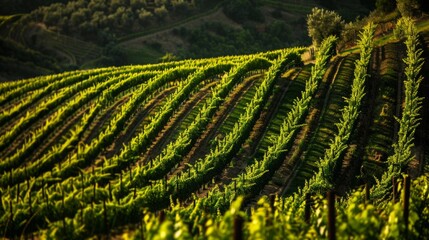 Fototapeta premium Rows of Vines in a Vineyard