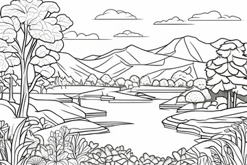 Black and white beautiful scenery for coloring book pages
Generative AI
