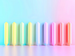 Simplistic 3D highlighters lined up, minimal background, room for text