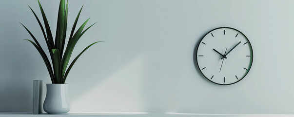 Sleek, 3D-rendered office clock, minimalist design, ample space for text