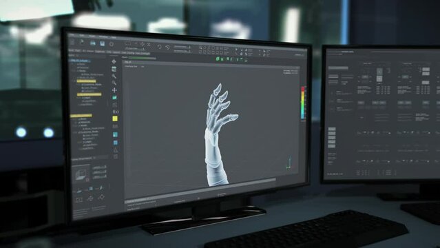 Designing the 3D model of hand prosthetic in the machine engineering software. 3D model design of the futuristic robot arm. Designing the 3D model of the cyberware with multiple automated mechanisms.
