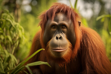 Orangutan  at outdoors in wildlife. Animal