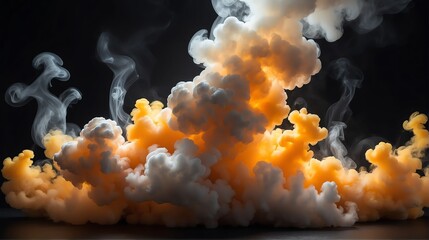 Apricot orange to lemon yellow color gradient texture surface of cloudy puffs of smoke backdrop background dramatic lighting from Generative AI - obrazy, fototapety, plakaty
