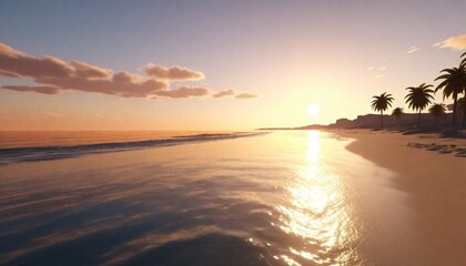 3d model Serene sunset over a calm beach coastal s (9)
