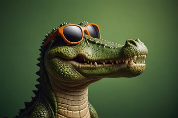 portrait of a crocodile in a colorful background, crocodile with sunglass, AI Generative