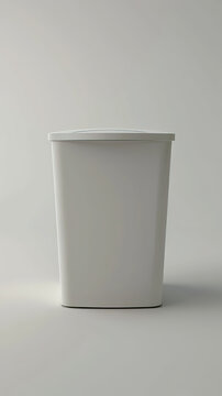 A 3D-rendered waste bin, simple and clean, designed for text