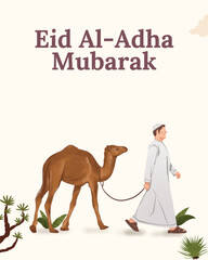Brown and Grenn Illustrative Eid Al-Adha Mubarak