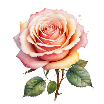 Watercolor Rose flower PNG image on a transparent background, Watercolor Rose image isolated on transparent png background