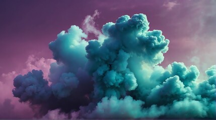 Closeup turquoise blue to mauve purple color gradient texture surface of cloudy puffs of smoke backdrop background dramatic lighting from Generative AI