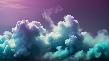 Closeup turquoise blue to mauve purple color gradient texture surface of cloudy puffs of smoke backdrop background dramatic lighting from Generative AI - obrazy, fototapety, plakaty