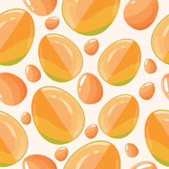 Easter seamless pattern with decorated eggs with mango and yellow eggs for holiday poster, textile or packaging	