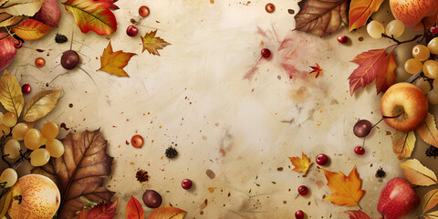 Thanksgiving frame of autumn fall branches and pumpkin seeds in the style of minimalist backgrounds

