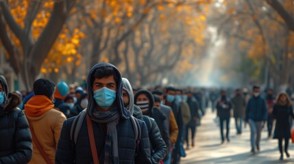 people wearing medical masks on a city street