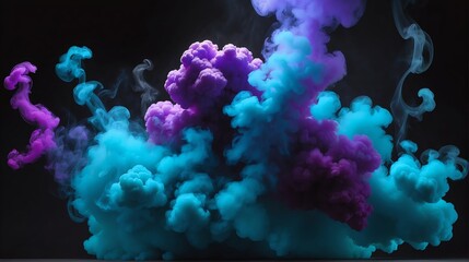 Fototapeta premium Teal blue to royal purple color gradient texture surface of cloudy puffs of smoke backdrop background dramatic lighting from Generative AI