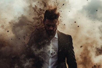 Technology disruption and job replacement concept caused by harmful technological transformation affecting the economic and workforce demands. A man profession is obsolete. AIG41