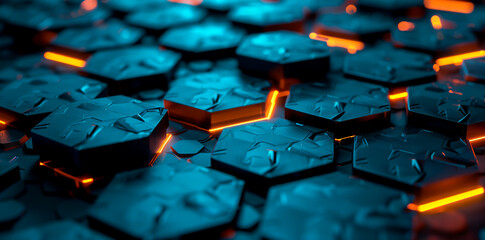 Obraz premium Abstract hexagonal pattern texture with neon lighting
