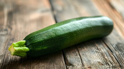 Close up of a fresh Zucchini on a rustic wooden Table