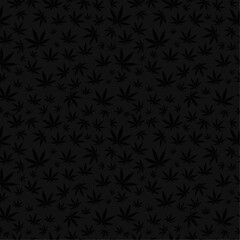 abstract seamless hemp background with black cannabis leaf texture on gray